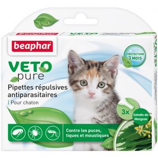 BEAPHAR VETO PURE kačiukų lašai nuo blusų 3 vnt. x 3