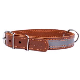 COLLAR Antkaklis odinis su atspindinčia juosta rudas, 2x32-40 cm