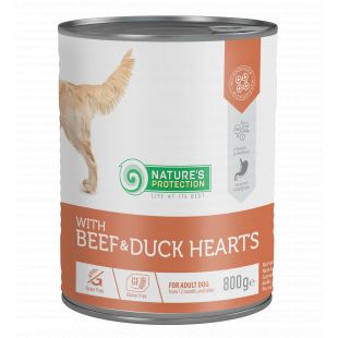 NATURE'S PROTECTION šunų konservuotas pašaras su jautiena ir antienos širdelėmis 800 g