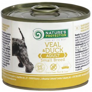 NATURE'S PROTECTION Dog Adult Small Breed Veal and Duck Konservuotas pašaras šunims 200 g x 6