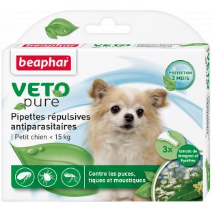 BEAPHAR VETO Pure - 1 lašai nuo blusų  mažų veislių šunims iki 15 kg x 3