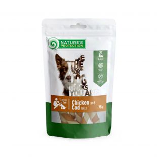 NATURE'S PROTECTION šunų skanėstai vištienos  ir menkės suktinukai 75 g