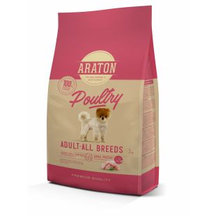 ARATON visų veislių suaugusių šunų sausas pašaras su paukštiena  3 kg