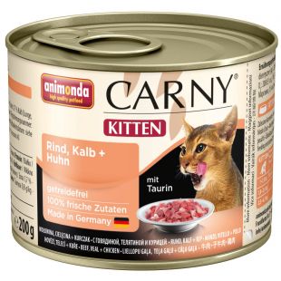 ANIMONDA Carny kitten Konservuotas pašaras katėms su jautiena, veršiena ir vištiena 200 g