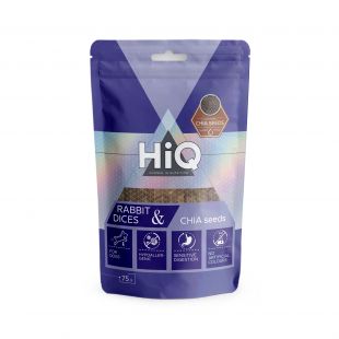 HIQ šunų skanėstas triušienos gabaliukai su ispaninio šalavijo sėklomis 75 g