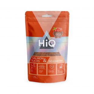 HIQ kačių skanėstas lašišos juostelės su goji uogomis 75 g