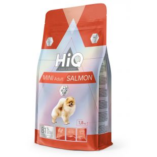 HIQ mažų veislių suaugusių šunų sausas pašaras su lašiša 1.8 kg