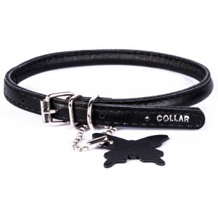 COLLAR Antkaklis odinis apvalus ilgaplaukiams šunims juodas, 0.9x20-25 cm