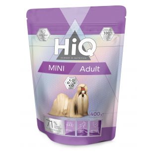 HIQ mažų veislių suaugusių šunų sausas pašaras su paukštiena 400 g