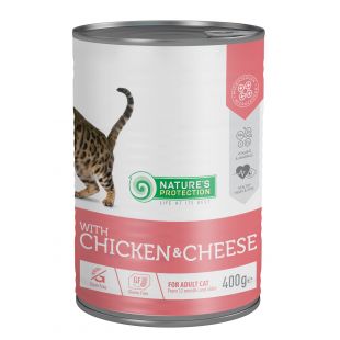 NATURE'S PROTECTION suaugusių kačių konservuotas pašaras su vištiena ir sūriu 400 g