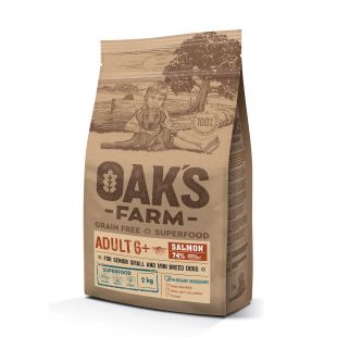 OAK'S FARM senstančių mažų ir labai mažų veislių šunų sausas begrūdis pašaras su lašiša 2 kg