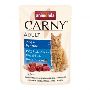 ANIMONDA Carny adult konservuotas kačių pašaras su  jautiena ir perlinių viščiukų mėsa, 85 g
