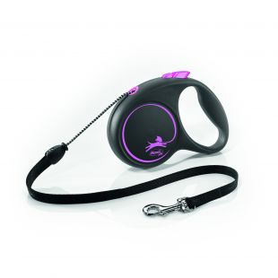 FLEXI Black Design virvelinis pavadis S, iki 12kg, 5m, virvelinis, rožinės spalvos