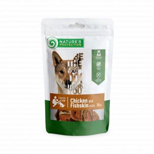NATURE'S PROTECTION šunų skanėstai vištienos suktinukas su žuvies oda 75 g