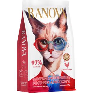 RANOVA suaugusių kačių sausas pašaras, liofilizuota vištiena 450 g