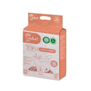 VELVET PAW TOFU ilgaplaukių kačių kraikas, su persikų esencija 1,5 mm granulė, 2,6 kg / 6 l