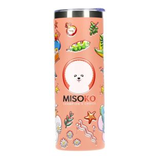 MISOKO nerūdijančiojo plieno gertuvė, rožinės spalvos, su iliustracijomis ir dangteliu 600 ml
