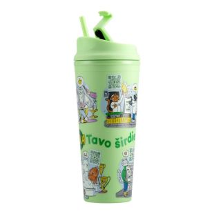KIKA plastikinė gertuvė su iliustracijomis, žalios spalvos, su šiaudeliu 710 ml