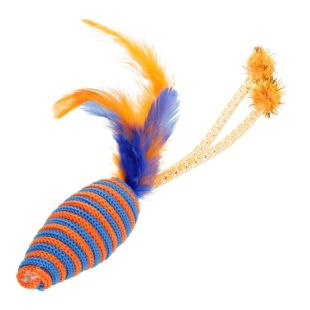 HIPPIE PET kačių žaislas,pelė su plunksna, 16,5 cm oranžinis