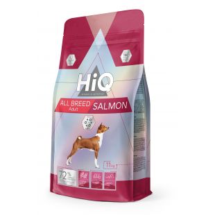 HIQ visų veislių suagusių šunų sausas pašaras su lašiša 11 kg