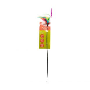 HIPPIE PET Kačių žaislas meškerė su plunksnomis, įvairiaspalvė, 47 cm