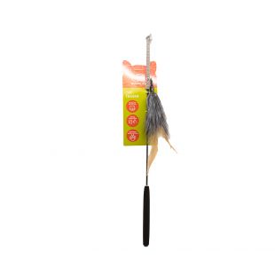 HIPPIE PET Kačių žaislas meškerė su kailiu, pilka, 52 cm