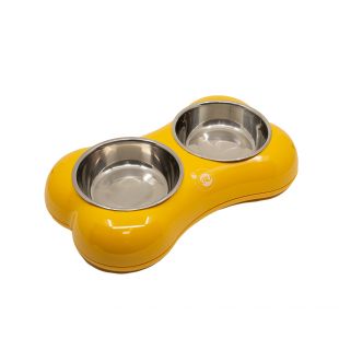 KIKA BONE SHAPE gyvūnų dubenėlis dvigubas, geltonas, M