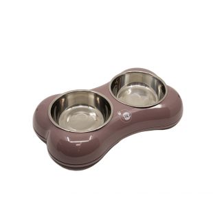 KIKA BONE SHAPE gyvūnų dubenėlis dvigubas, šviesiai violetinis, M