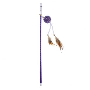 HIPPIE PET Kačių žaislas meškerė su kamuoliuku ir plunksnomis, violetinė, 47 cm