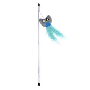 HIPPIE PET Kačių žaislas meškerė, pelėda su plunksnomis, mėlyna, 46 cm