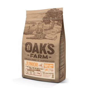 OAK'S FARM mažų ir labai mažų veislių jaunų šunų sausas begrūdis pašaras su lašiša ir kriliu   2 kg