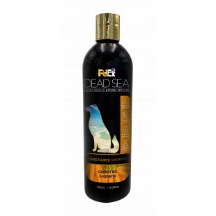 PETEX DEAD SEA LONG-HAIRED SHAMPOO CARROT OIL & KERATIN Šunų ir kačių šampūnas su keratinu, išsausėjusios odos priežiūrai 400 ml