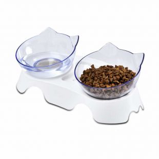 HANU Kačių dubenėlis plastikinis, baltas, 400+400 ml