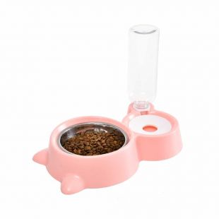 HANU Kačių dubenėlis ir gertuvė katės forma, rožinė, 500 ml
