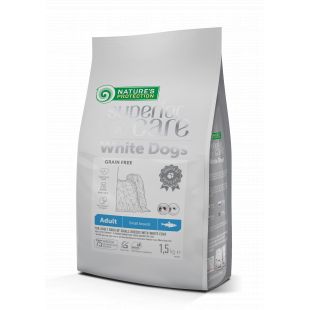 NATURE'S PROTECTION SUPERIOR CARE White Dog Grain Free with Herring Adult Small Breed begrūdis mažų veislių suaugusių baltakailių šunų pašaras su silke 1.5 kg