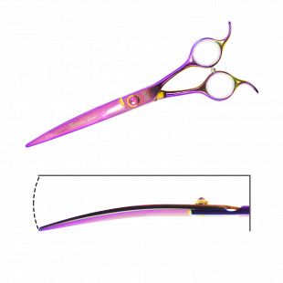 TAURO PRO LINE Žirklės kirpimui, dešiniarankiams 19 cm, lenktos, 440c nerūdijančio plieno, violetinės spalvos