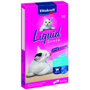 VITAKRAFT Liquid Snack kačių pašaro papildas - skanėstai su lašiša ir Omega 3 6x15 g