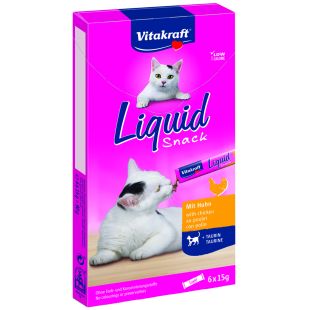 VITAKRAFT Liquid Snack kačių pašaro papildas - skanėstai su vištiena ir taurinu 6x15 g
