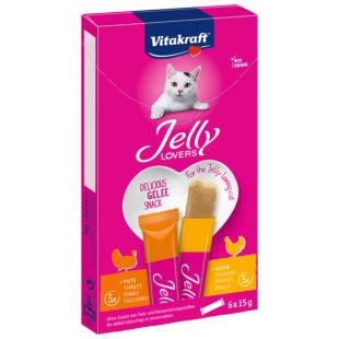 VITAKRAFT Jelly Lovers kačių pašaro papildas - skanėstai su vištiena ir kalakutiena 6x15 g