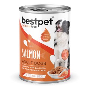 BESTPET suaugusių šunų konservuotas pašaras su lašišos gabaliukais, padaže 400 g