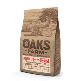 OAK'S FARM senstančių visų veislių šunų sausas begrūdis pašaras su lašiša 2 kg