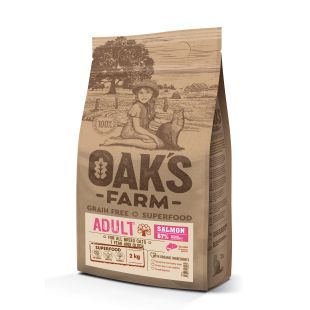 OAK'S FARM suaugusių kačių sausas begrūdis pašaras su lašiša 2 kg