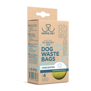 HIPPIE PET Biologiškai suyrantys šunų ekskrementų maišeliai bekvapiai, 4x15 vnt.