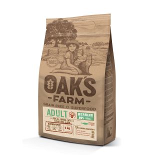 OAK'S FARM suaugusių kačių sausas begrūdis pašaras su silke 2 kg