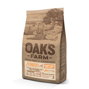 OAK'S FARM mažų ir labai mažų veislių jaunų šunų sausas begrūdis pašaras su lašiša ir kriliu   6,5 kg