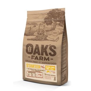 OAK'S FARM mažų ir labai mažų veislių junkomų šuniukų sausas begrūdis pašaras su lašiša ir kriliu 2 kg