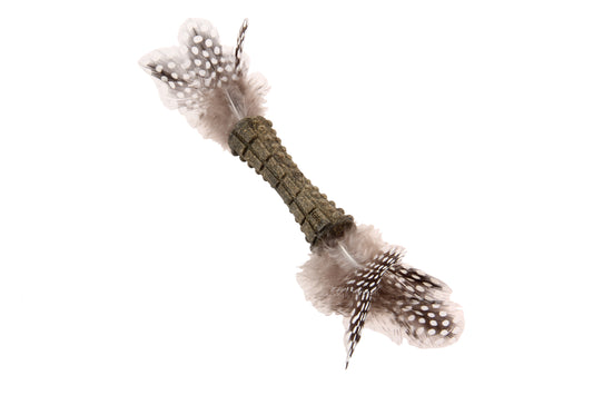 Kačių žaislas - dvipusė lazdelė su plunksnomis ir katžole