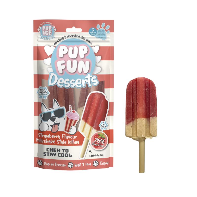 IMAGINELLES Pup Ice Milkshake Lollies skanėstai, pieno kokteilio ir braškių skonio, 60 g, 2 vnt.