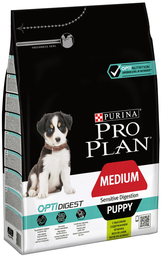 Pro Plan OPTIDIGEST vidutinių veislių, jautrią virškinimo sistemą turinčių šuniukų sausas pašaras su ėriena