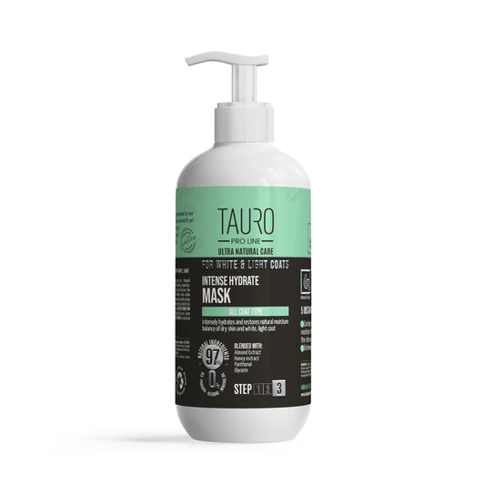 Tauro Pro Line Ultra Natural Care kaukė intensyviai drėkinanti šunų ir kačių baltą-šviesų kailį bei odą